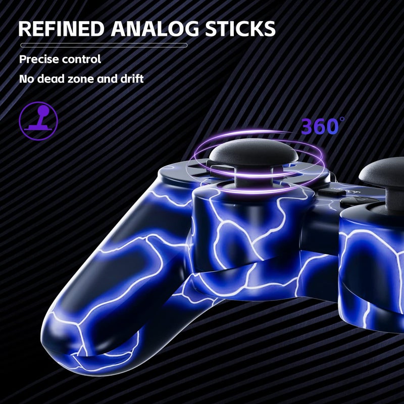 Burcica Wireless Controller for PS-3 Motion Sense Double Vibration Upgraded Gaming Remote for Play 3 with Charging Cord (Blue+Purple) - Image 2